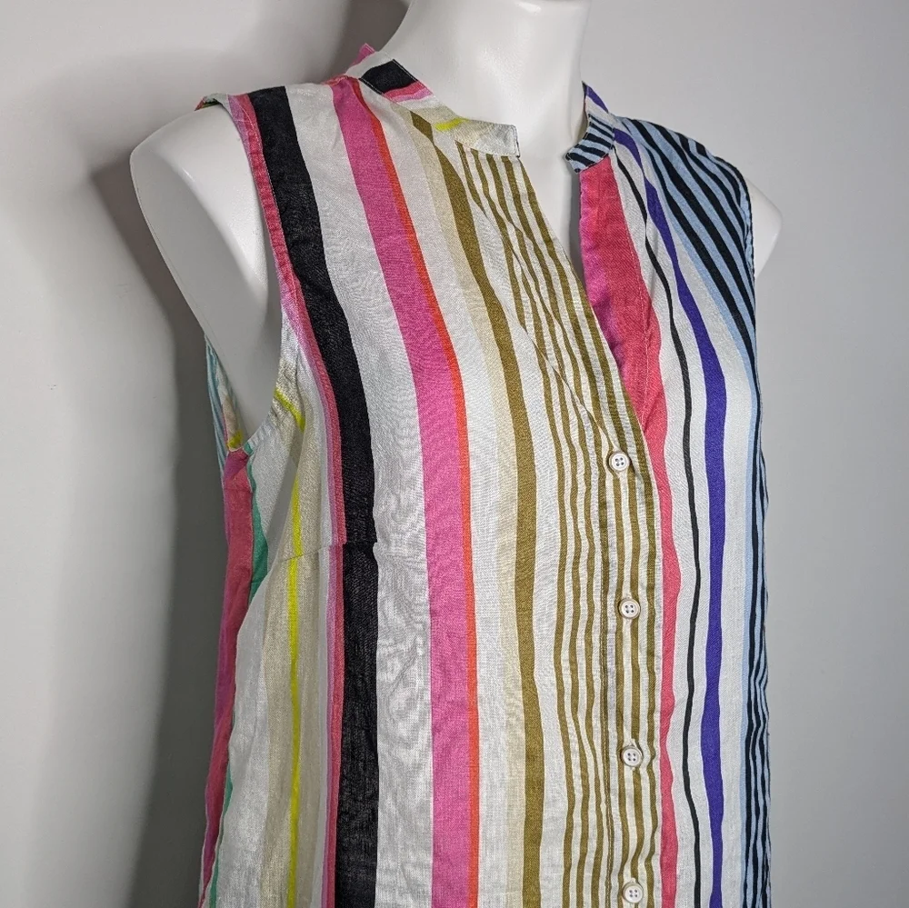 Vilagallo Colorful Striped Sleeveless Linen Button Up Top 44 - Picture 3 of 7